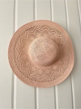 Pink Straw Wide Brim Beach Hat